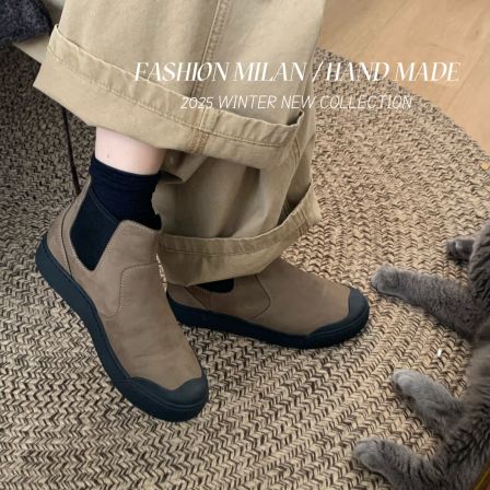 F.M2025新款真皮切尔西靴女英伦风短靴厚底马丁靴单靴做旧劳保鞋