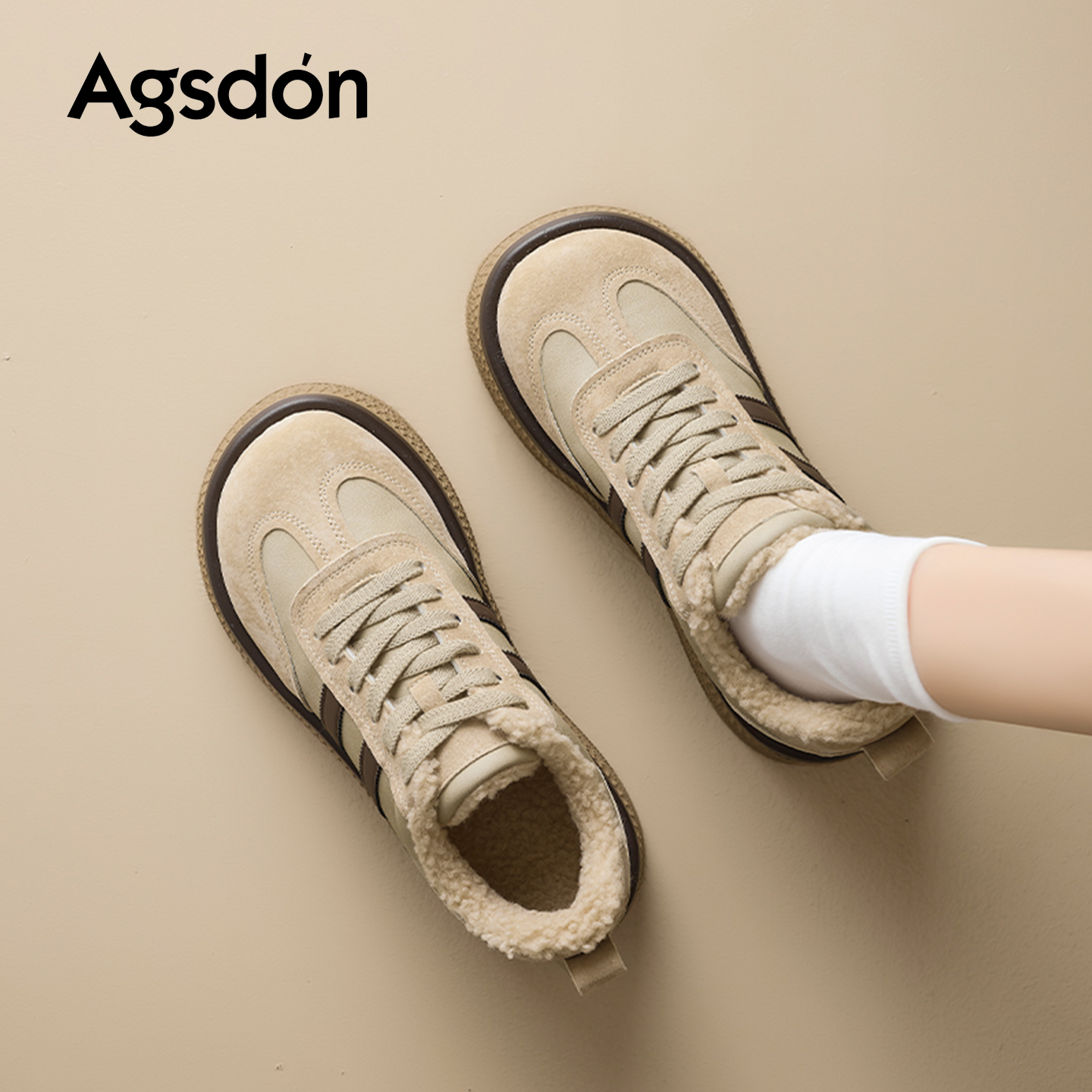 奥古狮登厚底德训鞋女2025新款冬季加绒保暖棉鞋复古百搭休闲板鞋主图