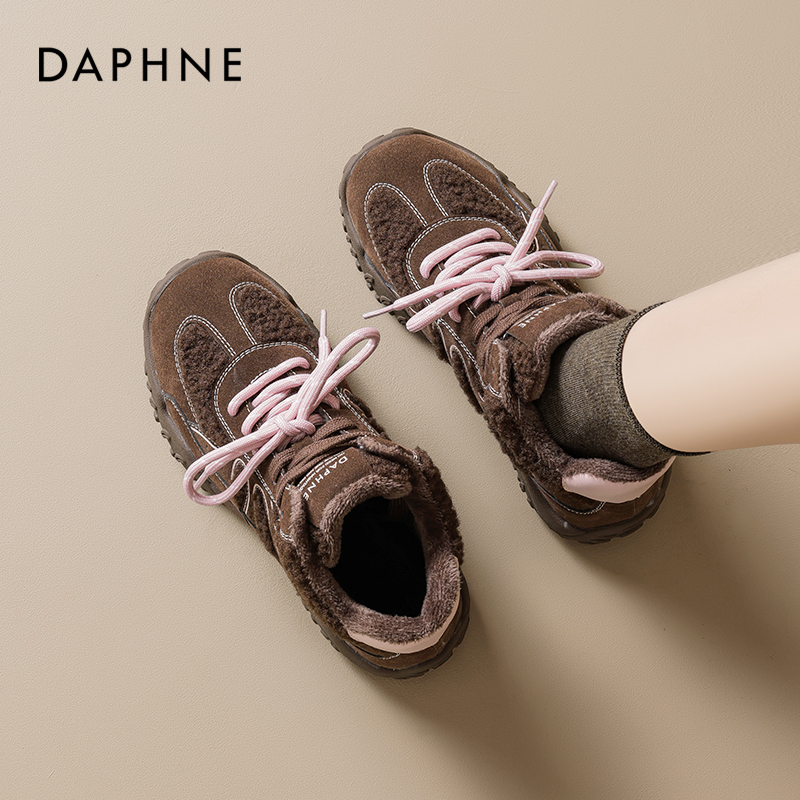 达芙妮棕色雪地靴女2025新款秋冬加绒毛毛鞋厚底东北棉鞋女款鞋子主图
