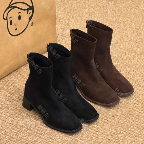 晚睡兰·内增高10cm小个子时尚经典粗跟超软秋冬短筒瘦瘦小裸靴主图