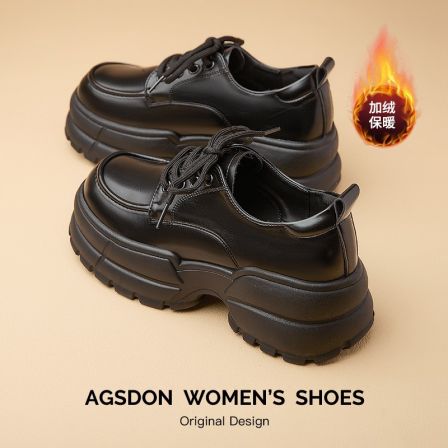 【奥古狮登】厚底乐福鞋女加绒小皮鞋跟高6.5CM541056+R541056AA