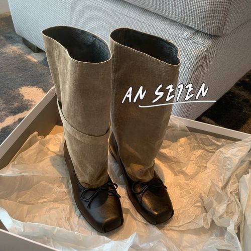 ANSE7EN/“拼接芭蕾靴”2025ins韩小众蝴蝶结秋季方头短靴百搭显瘦主图