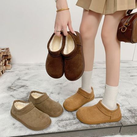 复古厚底加绒雪地靴2025冬季加绒加厚低帮棉鞋短筒雪地棉保暖