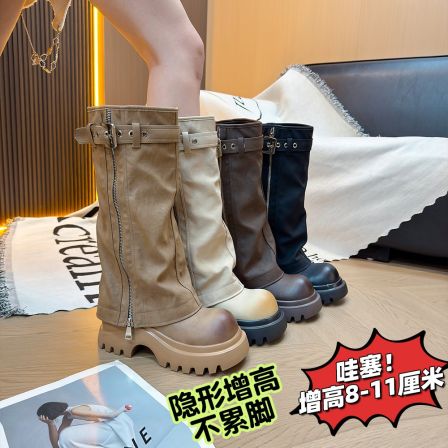 IG/IGS增高8CM2025秋季新款爆款透气休闲风百搭软底气质短靴60101