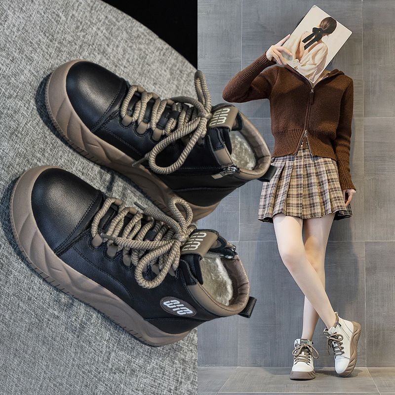 厚底短靴爆款真皮女鞋2024年新款秋冬松糕内增高运动雪地靴1688主图