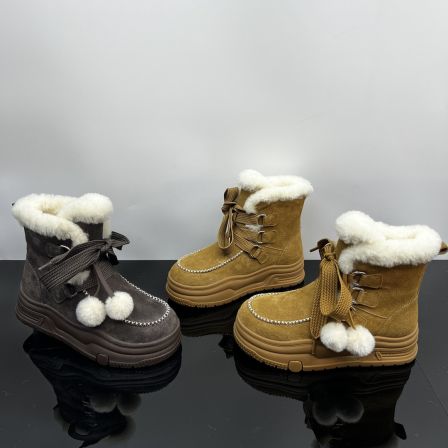 冬季新款加绒保暖休闲靴子百搭女款厚底加厚雪地靴 Y 检 0014