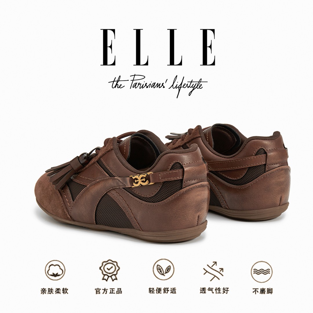 ELLE隐形内增高女鞋2025新款厚底阿甘德训鞋巨好看不累脚芭蕾鞋子主图