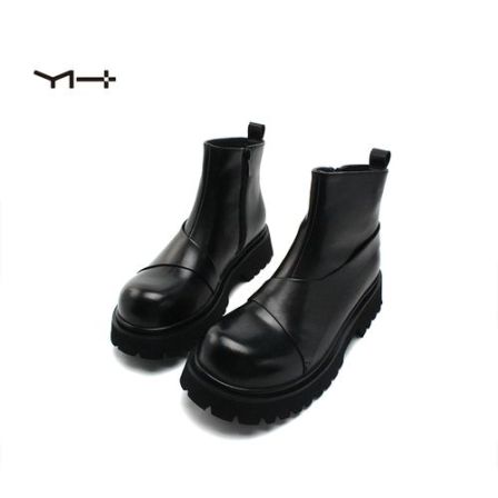 26710增高5cm一脚蹬马丁靴秋冬圆头短靴中筒男靴烟筒靴马丁靴