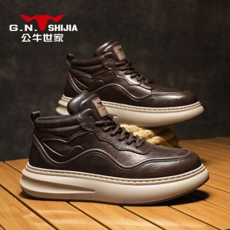 公牛世家高帮板鞋秋季男鞋时尚百搭运动休闲鞋厚底增高男士老爹鞋