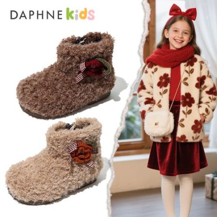 Daphne达芙妮女童靴子2025年冬季加绒棉靴儿童百搭短靴保暖毛毛鞋