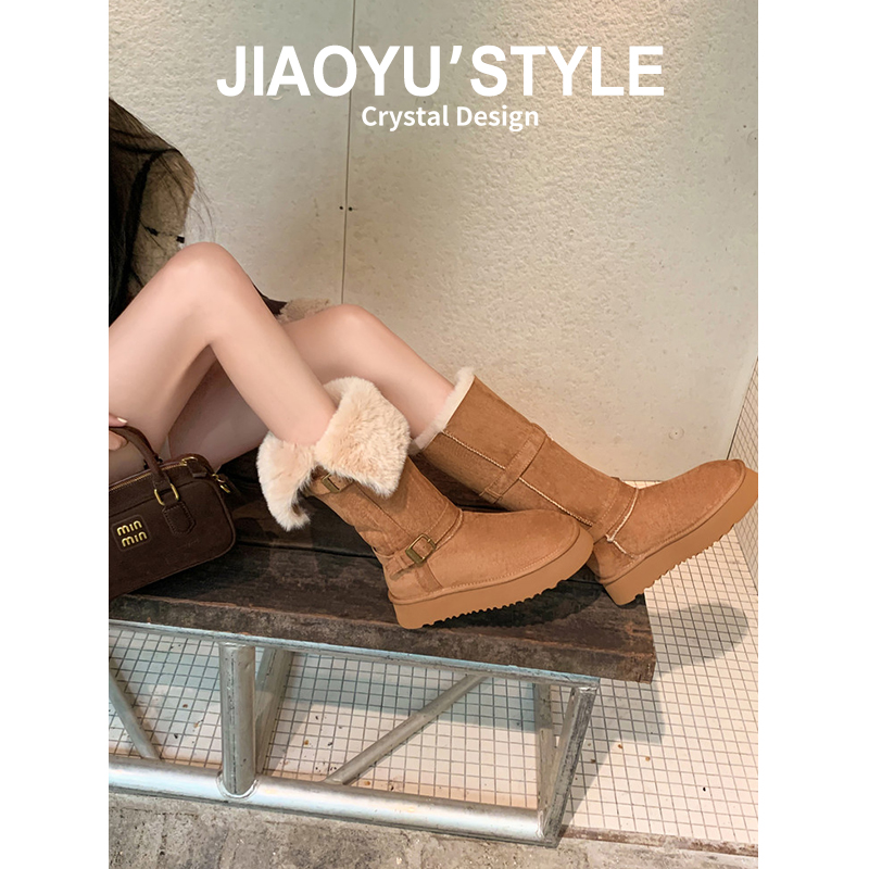 骄屿厚底两穿雪地靴女2025秋冬新款东北加厚加绒棉鞋不过膝长筒靴主图