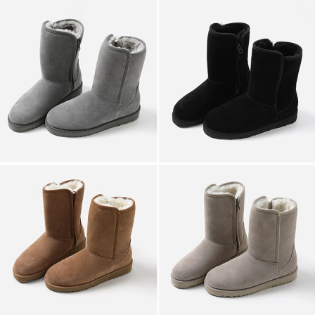 EX08005 茉莉雅集 极寒不冻人侧拉链皮毛一体加厚保暖中筒雪地靴