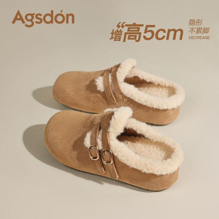 加绒勃肯鞋女2025新款冬季厚底增高包头棉鞋子一脚蹬外穿雪地靴爆