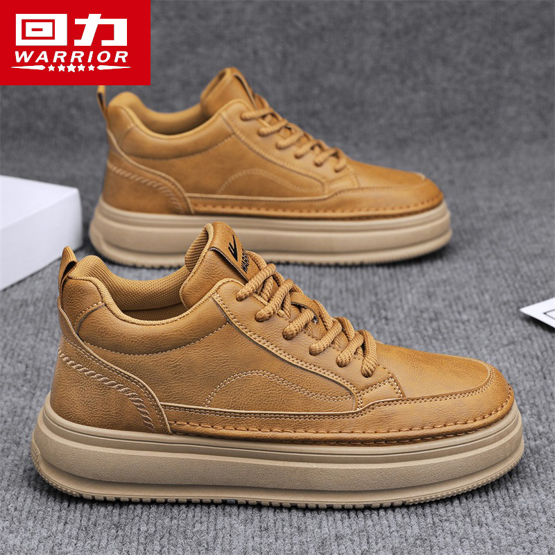 回力男鞋秋季英伦休闲皮鞋潮流百搭复古小麦色板鞋运动厚底工作鞋主图