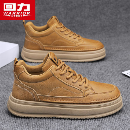 回力男鞋秋季英伦休闲皮鞋潮流百搭复古小麦色板鞋运动厚底工作鞋