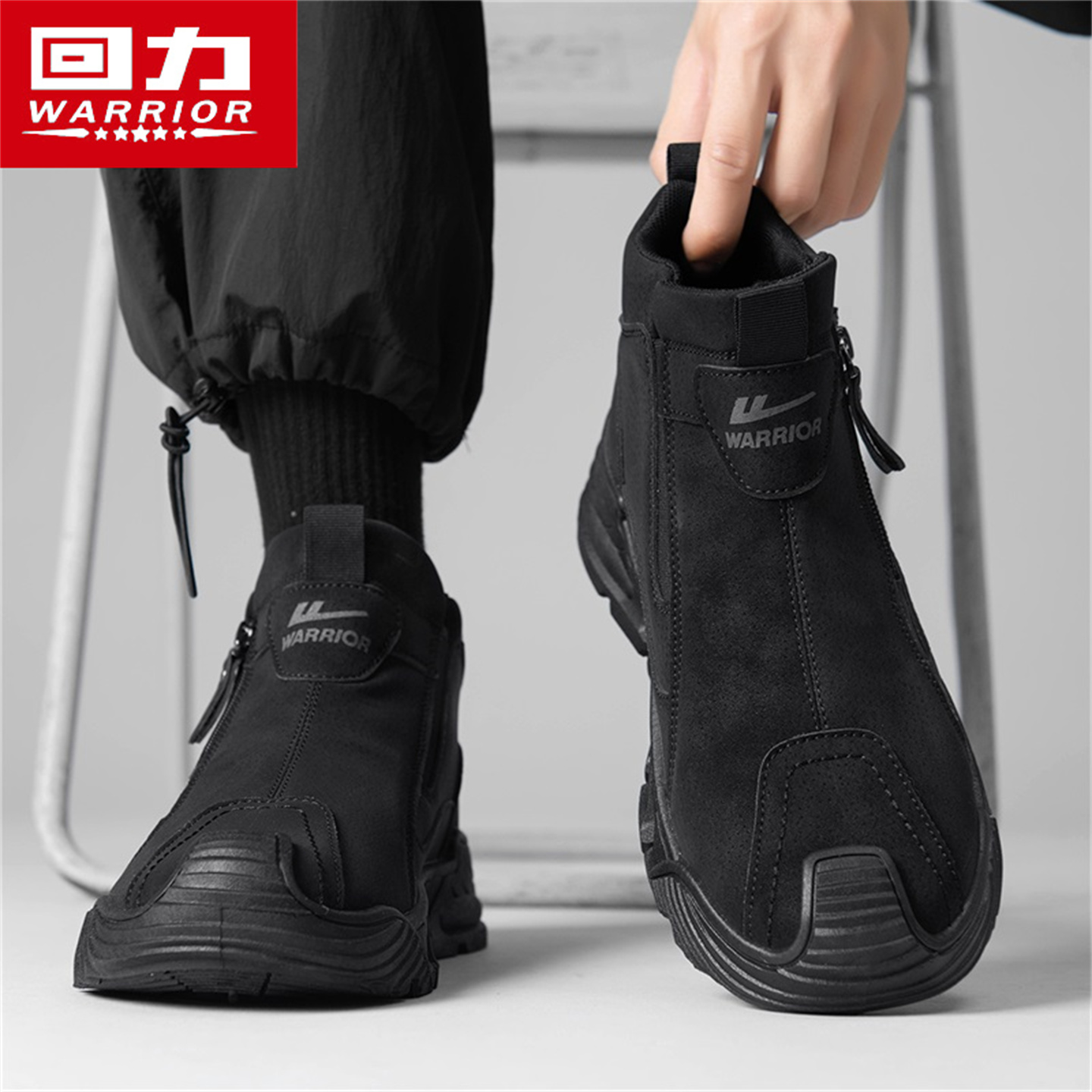 回力马丁靴男款2025新款冬季黑色休闲皮鞋男士一脚蹬低帮工装男鞋主图