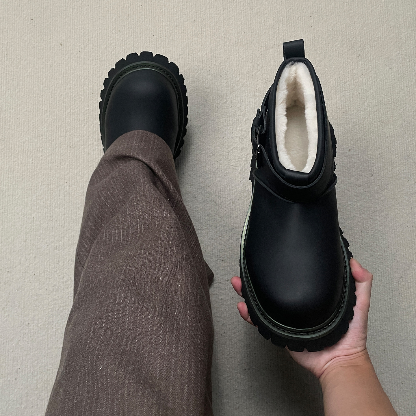 冬季加绒黑武士雪地短靴男女情侣厚底米奇大头德比马丁靴保暖棉鞋主图