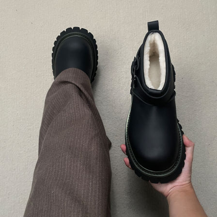 冬季加绒黑武士雪地短靴男女情侣厚底米奇大头德比马丁靴保暖棉鞋