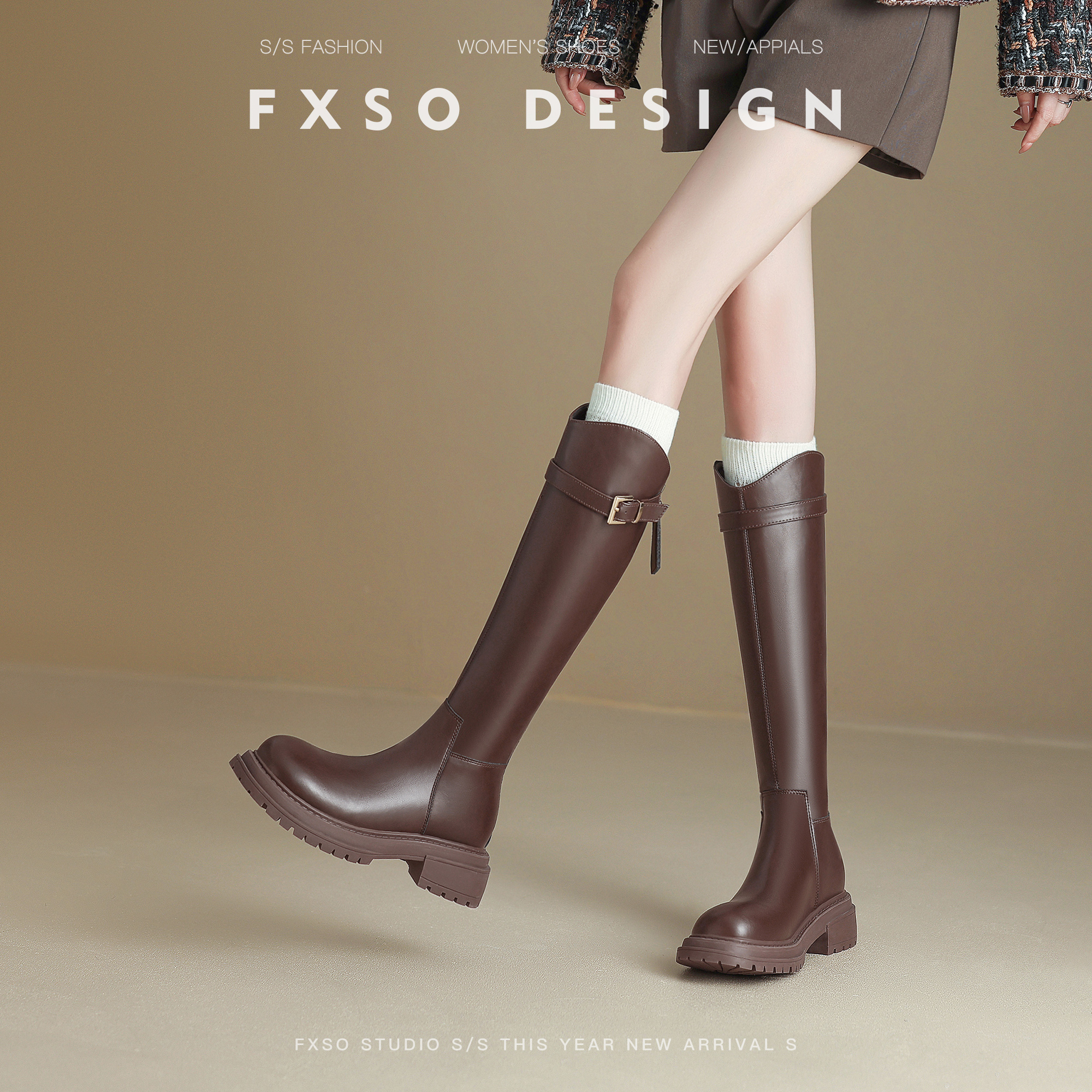 方巷大叔真皮靴子2025秋冬新款圆头骑士靴子显瘦厚底长筒靴长靴女主图