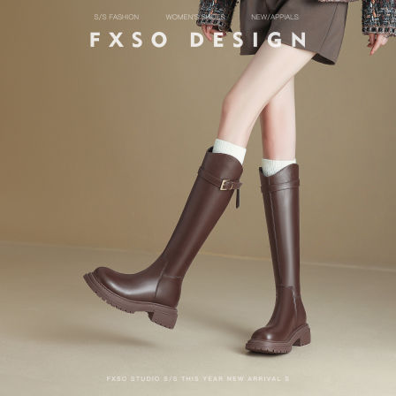 方巷大叔真皮靴子2025秋冬新款圆头骑士靴子显瘦厚底长筒靴长靴女