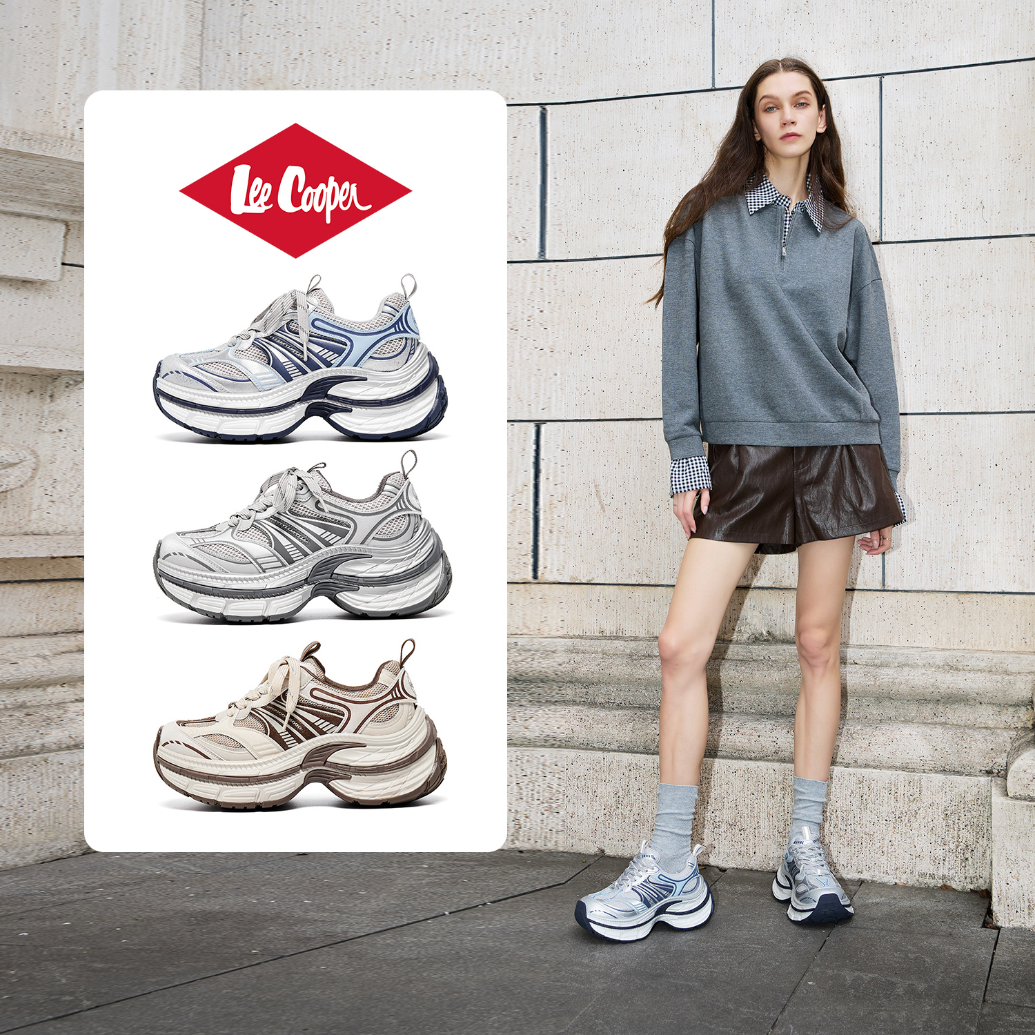 【所有女生的衣橱直播间】LeeCooper厚底老爹鞋女款8cm增高运动鞋主图