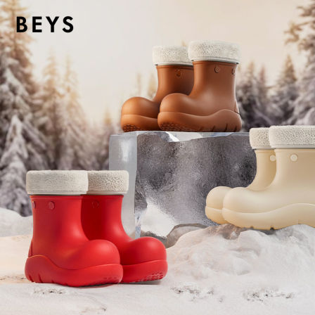 BEYS小丑鞋雪地靴女款2025新款冬季厚底保暖棉鞋防水防滑加绒冬鞋