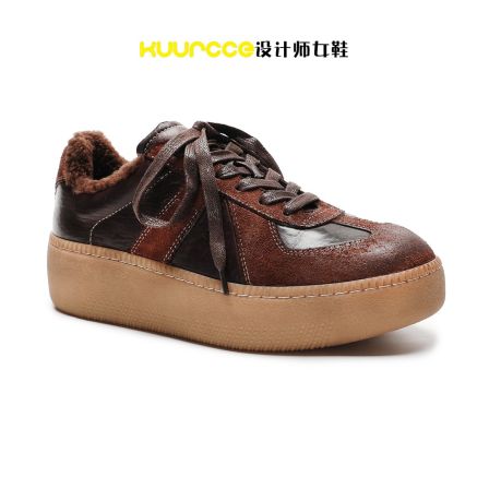 【kuurcce】水洗马皮系带圆头休闲百搭懒人鞋复古德训鞋女鞋