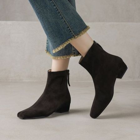 【NICESEE】3cm,2025秋冬新款高级感真皮磨砂方头短靴女瘦瘦靴