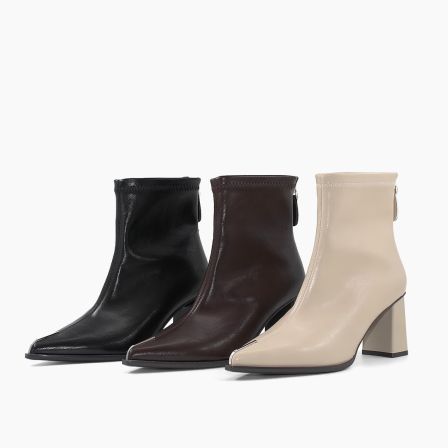 7cm秋季新款高跟小众设计瘦瘦粗跟弹力短靴D788550-2