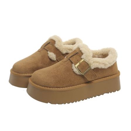 2025新款松糕厚底毛毛鞋时尚复古防寒棉鞋加绒保暖雪地靴女3411