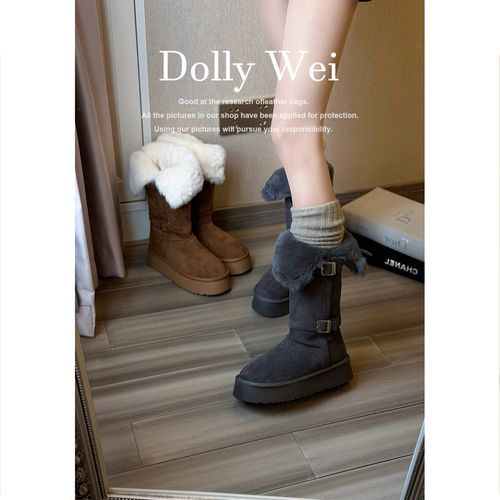 【Dolly Wei】雪地靴厚底毛毛加绒加厚保暖靴中长筒雪地靴女冬季款主图