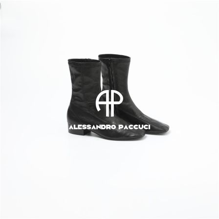 AP洛哥53117XH弹力羊皮方头粗跟时尚百搭侧拉链短靴高帮鞋