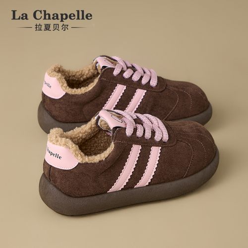 拉夏贝尔复古德训鞋女2025新款冬季加绒保暖轻便百搭休闲运动板鞋主图
