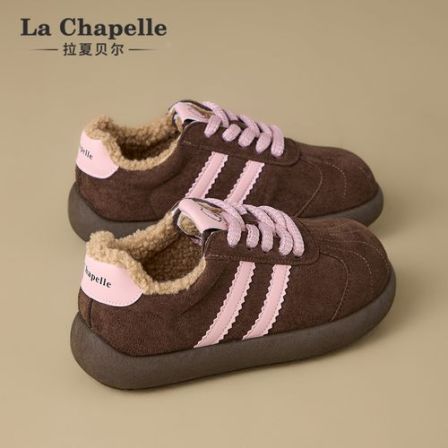 拉夏贝尔复古德训鞋女2025新款冬季加绒保暖轻便百搭休闲运动板鞋
