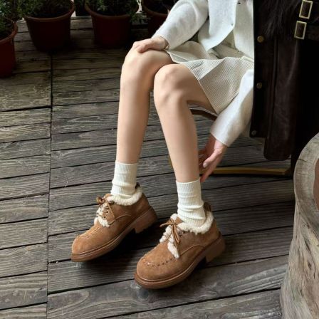 小发喵「奢感毛绒拼接系带乐福鞋｜ 寒季复古潮流时髦百搭单品」777