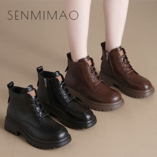 靴子女新款厚底增高时尚英伦工作鞋秋冬真牛小皮鞋百搭防滑时装靴主图