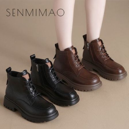 靴子女新款厚底增高时尚英伦工作鞋秋冬真牛小皮鞋百搭防滑时装靴