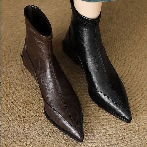 爆款复古尖头切尔西靴羊皮瘦瘦靴方头单跟百搭矮跟910-10主图