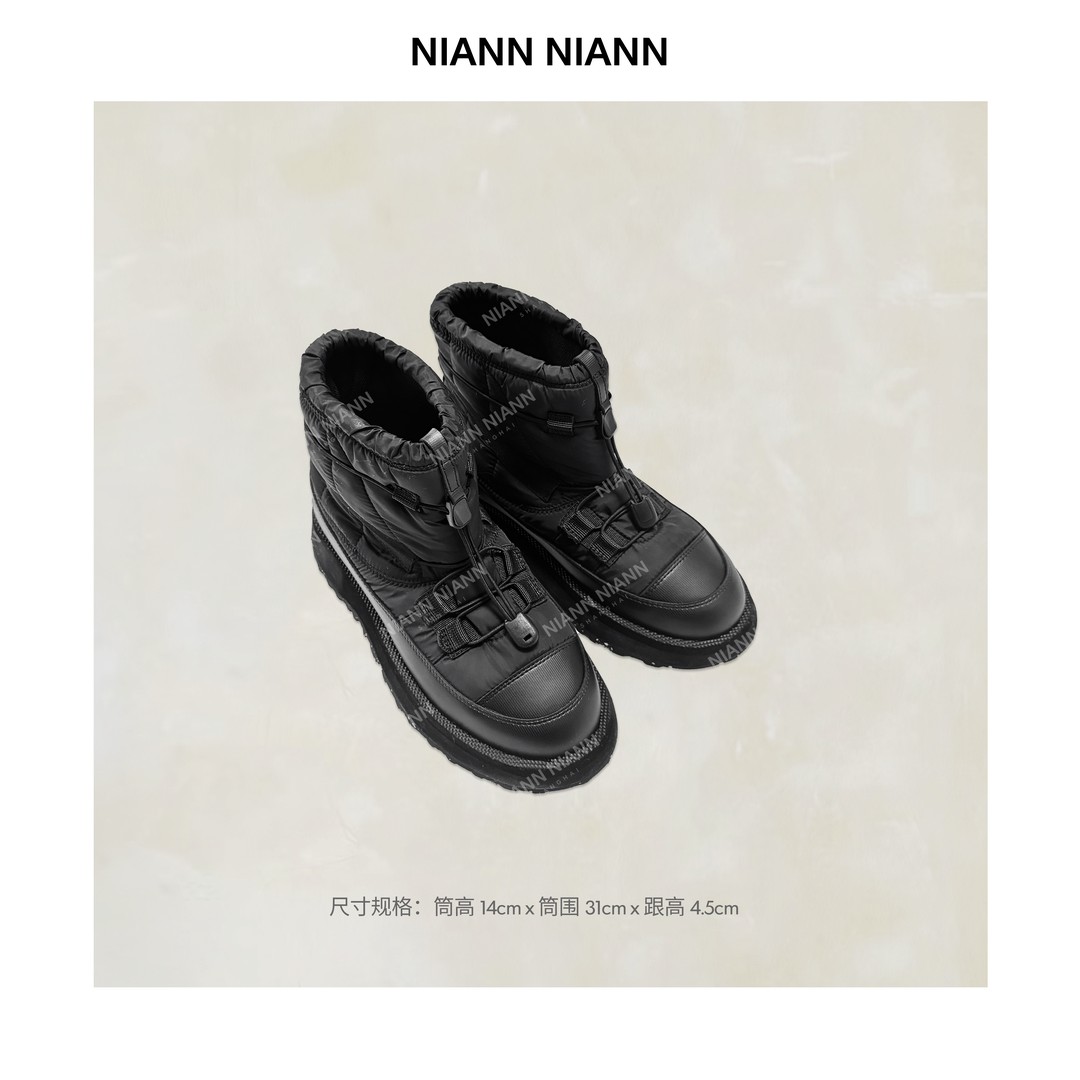 NiannNiann 新款高级复古保暖尼龙布防水可调节机能抽绳棉靴16325主图