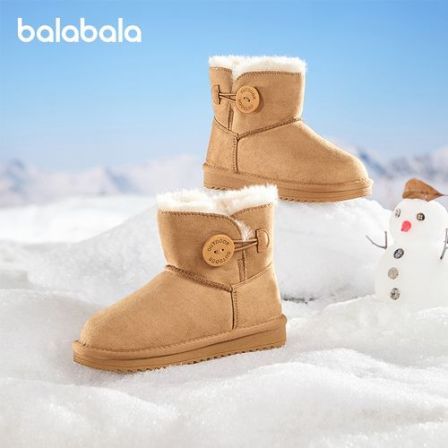 预售巴拉巴拉童鞋男女儿童雪地靴2025冬中筒靴子加厚加绒棉靴防滑
