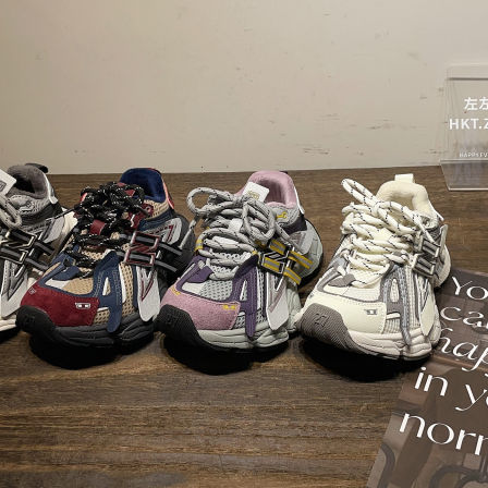 左左家2025冬季男女童拼色潮酷加绒运动鞋儿童免系带防滑老爹鞋