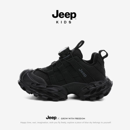 jeep童鞋黑色加绒老爹鞋二棉冬季2025新款儿童鞋子保暖防滑运动鞋