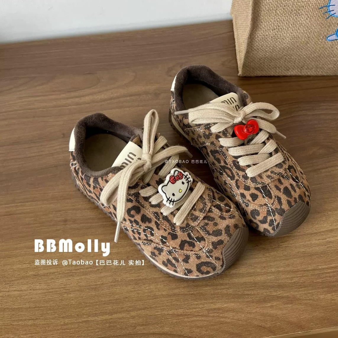 豹纹德训鞋秋冬新款儿童潮鞋加绒保暖休闲鞋女大童学生户外运动鞋主图