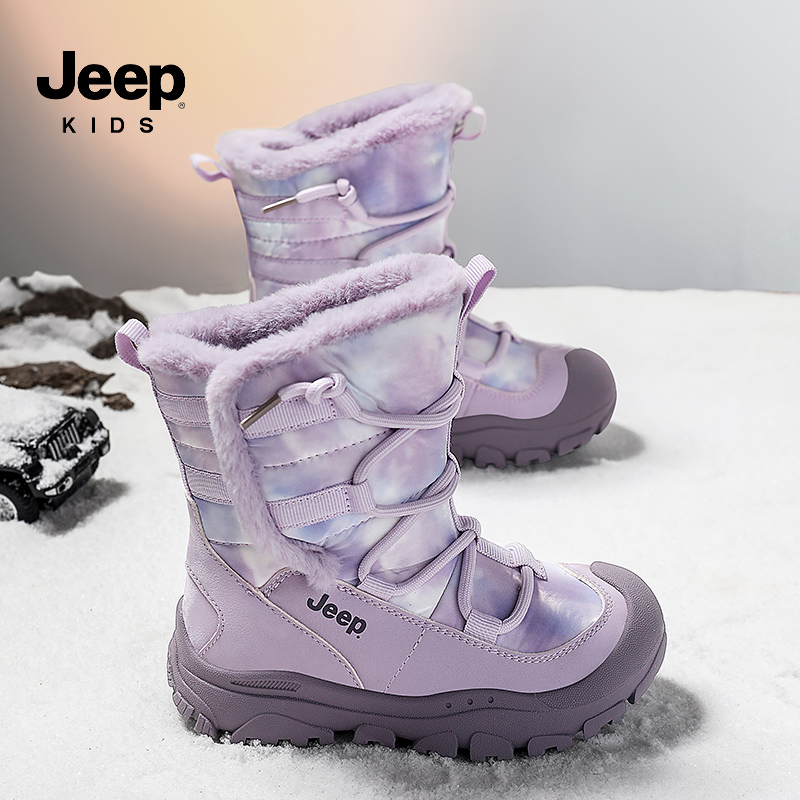 jeep女童雪地靴防水防滑加绒棉鞋冬季2025新款儿童棉靴女孩雪地鞋主图
