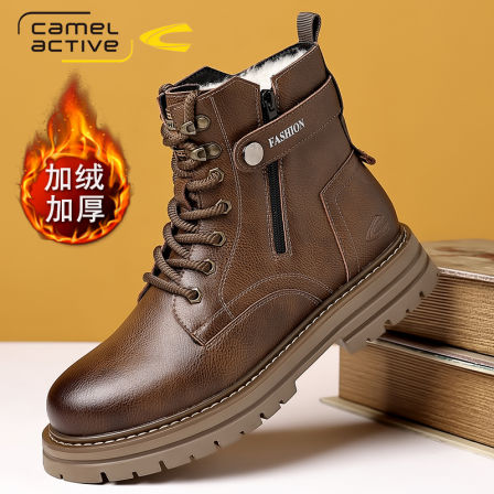 德国骆驼动感雪地靴男冬季真皮加厚羊毛棉鞋男加绒保暖高帮马丁靴