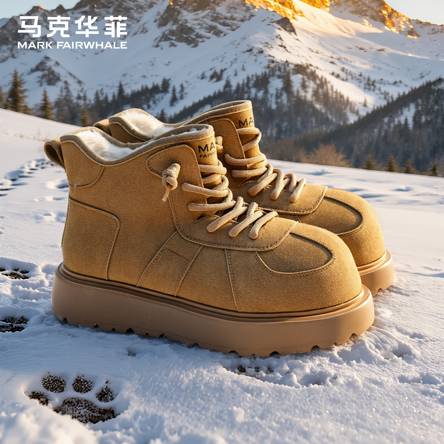 马克华菲雪地靴男2025新款冬季加绒保暖男鞋皮毛一体棉靴棉鞋男款主图