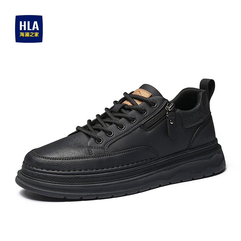HLA/海澜之家男鞋新款秋季男工装鞋质感拼接纯色休闲板鞋便捷拉链主图