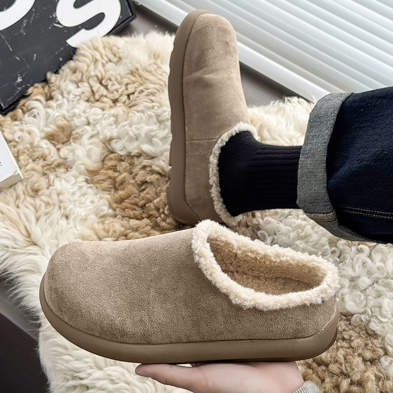 新款小土豆雪地靴男情侣棉鞋冬季加绒加厚一脚蹬勃肯室内半拖鞋女主图