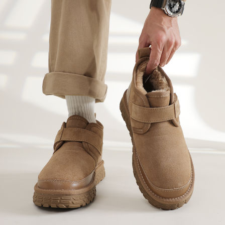 防滑雪地靴男2025冬季新款休闲短筒户外魔术贴东北棉鞋厚底面包鞋