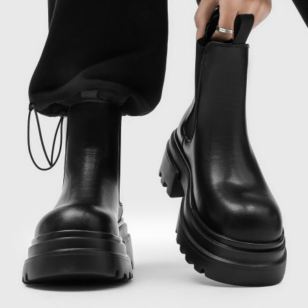 新款切尔西靴男大头7cm厚底增高秋冬新款高帮烟筒靴机车马丁靴子